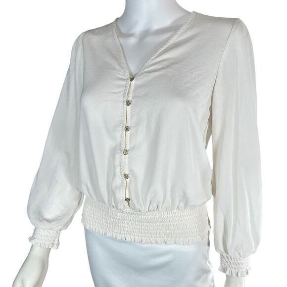 Michael Michael Kors Women Size XS 2 White Button Down V Neck Ruffle Blouse Top - Picture 11 of 11
